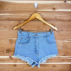 Arizona Jeans Denim Shorts High Waist Frayed Hem Light Wash Women's Size 28